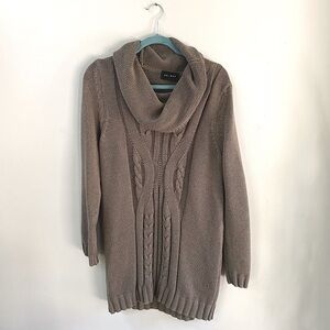Axcess Cable Knit Cowl Neck Sweater Dress Brown Size Large